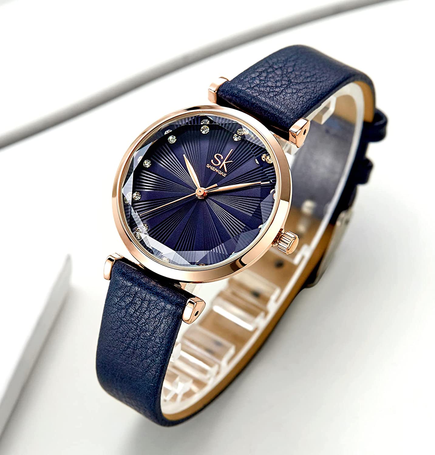 SHENGKE Watches for Women Wrist for Women Quartz Leather Strap Minimalist Formal Casual Women Watch Waterproof Black Ladies Watches with Gift Box - Image 4